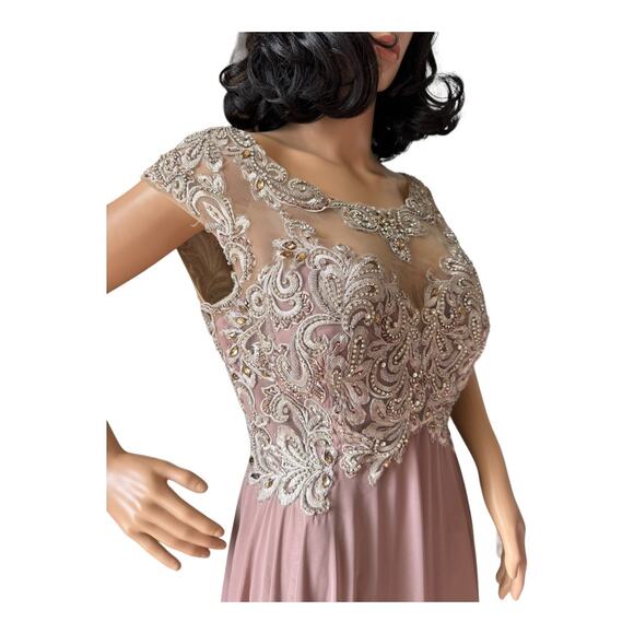 Mother of bride Embellished Illusion Jewel Neck A-line gown size large - XL - Picture 10 of 13